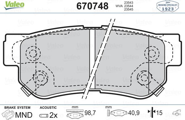 Valeo 670748 - Гальмівні колодки, дискові гальма autozip.com.ua