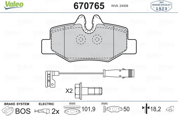 Valeo 670765 - Гальмівні колодки, дискові гальма autozip.com.ua