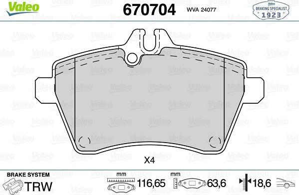 Valeo 670704 - Гальмівні колодки, дискові гальма autozip.com.ua