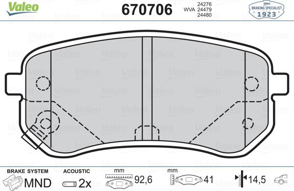 Valeo 670706 - Гальмівні колодки, дискові гальма autozip.com.ua