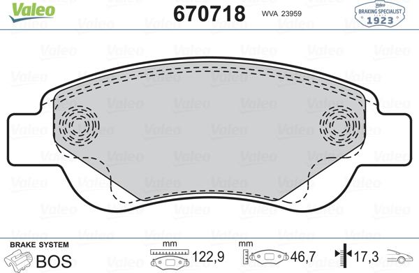 Valeo 670718 - Гальмівні колодки, дискові гальма autozip.com.ua