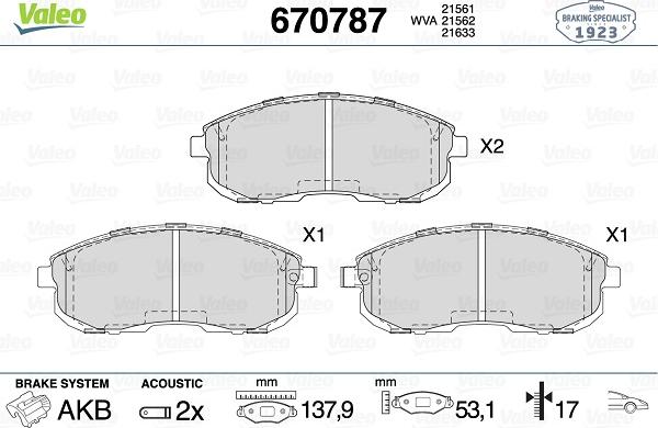 Valeo 670787 - Гальмівні колодки, дискові гальма autozip.com.ua