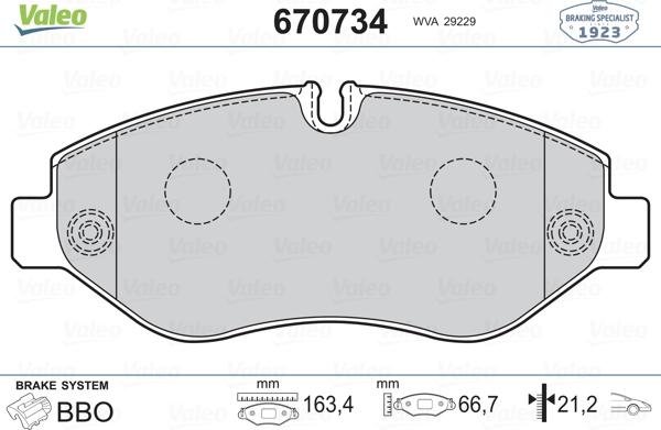 Valeo 670734 - Гальмівні колодки, дискові гальма autozip.com.ua