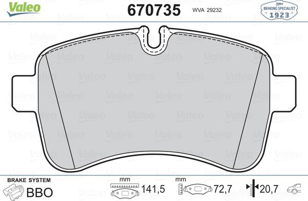 Valeo 670735 - Гальмівні колодки, дискові гальма autozip.com.ua