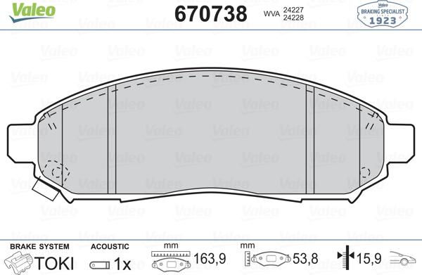 VALEO 670738 - Гальмівні колодки, дискові гальма autozip.com.ua