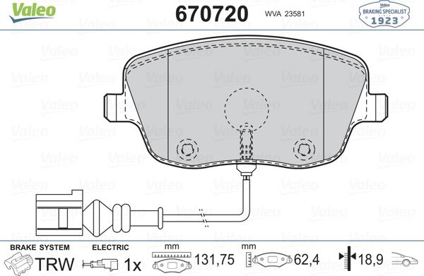 Valeo 670720 - Гальмівні колодки, дискові гальма autozip.com.ua