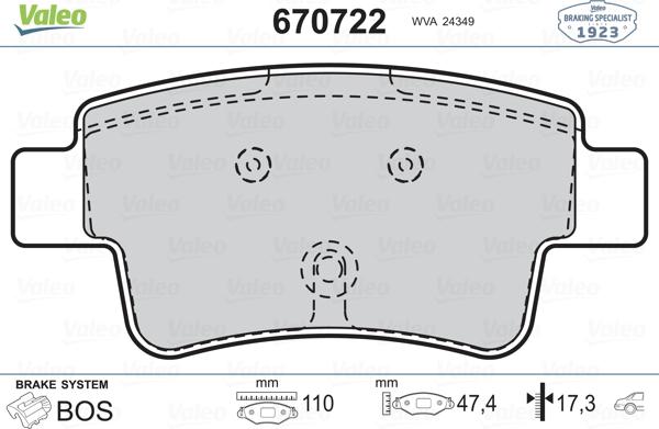 Valeo 670722 - Гальмівні колодки, дискові гальма autozip.com.ua