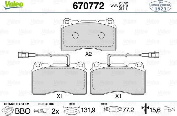 Valeo 670772 - Гальмівні колодки, дискові гальма autozip.com.ua