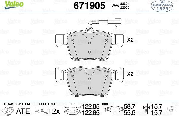 Valeo 671905 - Гальмівні колодки, дискові гальма autozip.com.ua