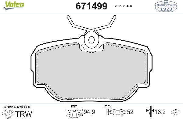 VALEO 671499 - Гальмівні колодки, дискові гальма autozip.com.ua