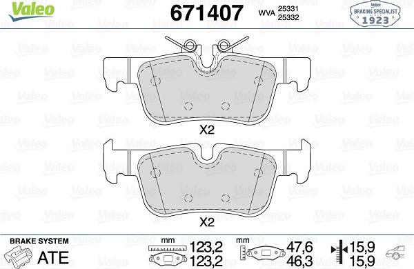 Valeo 671407 - Гальмівні колодки, дискові гальма autozip.com.ua