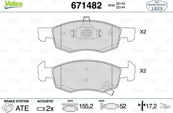 Valeo 671482 - Гальмівні колодки, дискові гальма autozip.com.ua