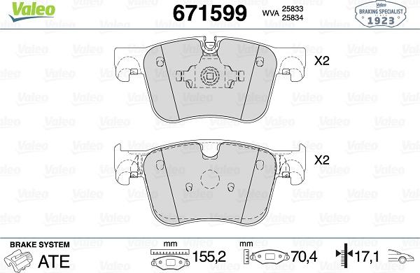 Valeo 671599 - Гальмівні колодки, дискові гальма autozip.com.ua