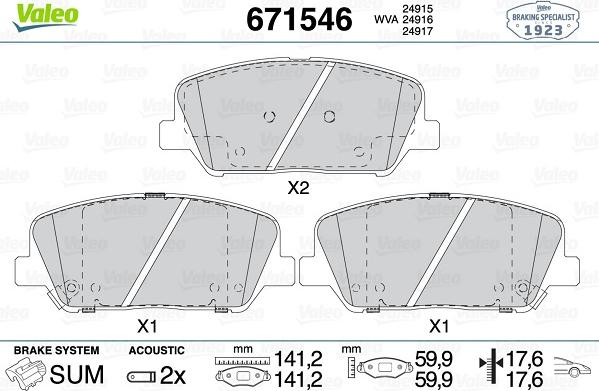 Valeo 671546 - Гальмівні колодки, дискові гальма autozip.com.ua