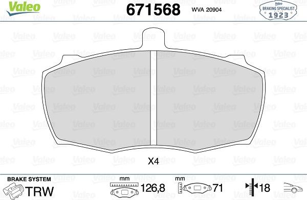 VALEO 671568 - Гальмівні колодки, дискові гальма autozip.com.ua