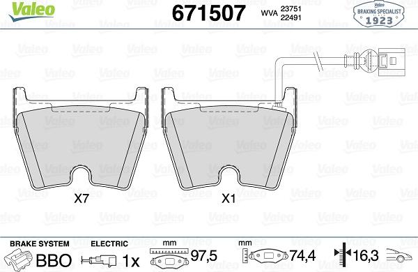 Valeo 671507 - Гальмівні колодки, дискові гальма autozip.com.ua