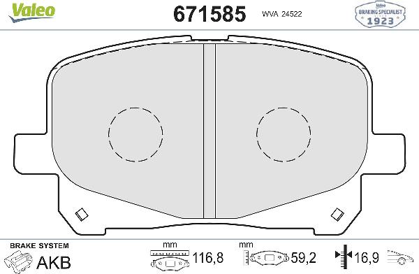 VALEO 671585 - Гальмівні колодки, дискові гальма autozip.com.ua