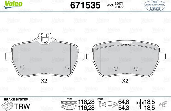 Valeo 671535 - Гальмівні колодки, дискові гальма autozip.com.ua