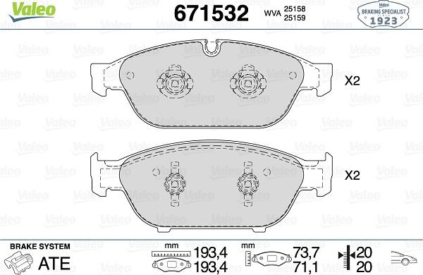 Valeo 671532 - Гальмівні колодки, дискові гальма autozip.com.ua