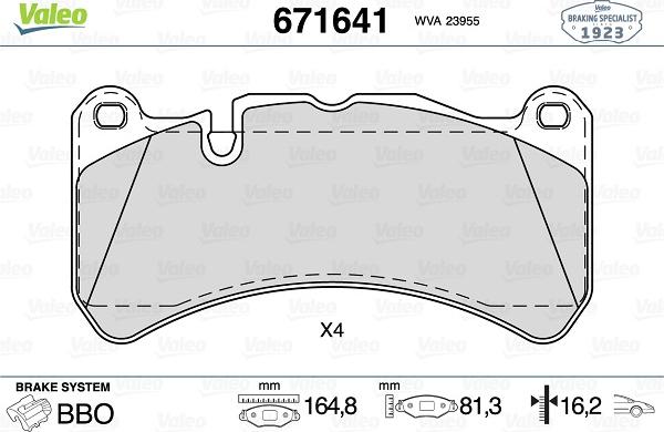 Valeo 671641 - Гальмівні колодки, дискові гальма autozip.com.ua