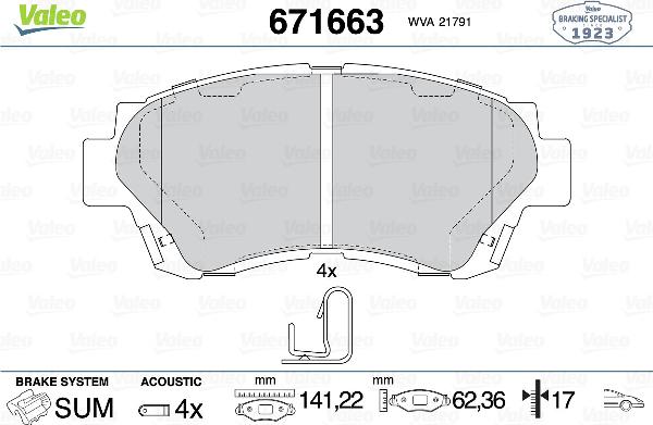VALEO 671663 - Гальмівні колодки, дискові гальма autozip.com.ua