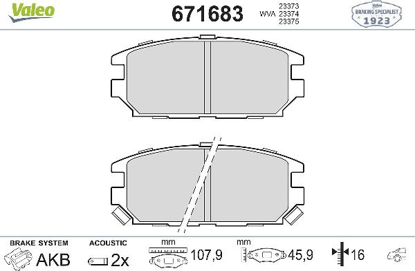 VALEO 671683 - Гальмівні колодки, дискові гальма autozip.com.ua