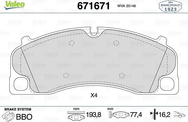 Valeo 671671 - Гальмівні колодки, дискові гальма autozip.com.ua