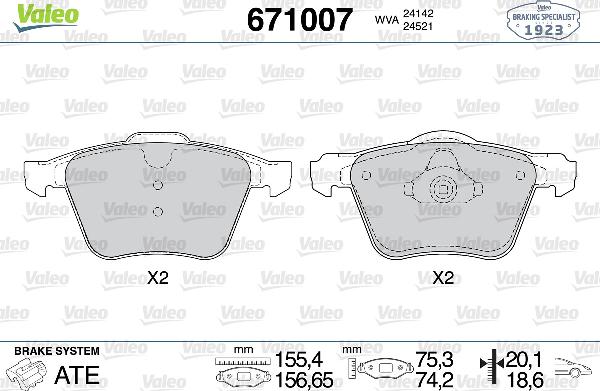 VALEO 671007 - Гальмівні колодки, дискові гальма autozip.com.ua