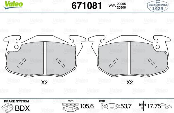 Valeo 671081 - Гальмівні колодки, дискові гальма autozip.com.ua