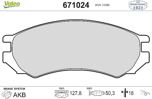 VALEO 671024 - Гальмівні колодки, дискові гальма autozip.com.ua