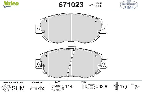 VALEO 671023 - Гальмівні колодки, дискові гальма autozip.com.ua