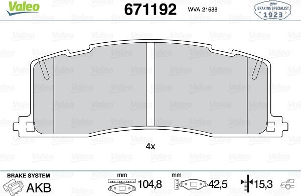Valeo 671192 - Гальмівні колодки, дискові гальма autozip.com.ua