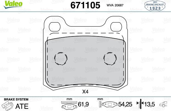 Valeo 671105 - Гальмівні колодки, дискові гальма autozip.com.ua