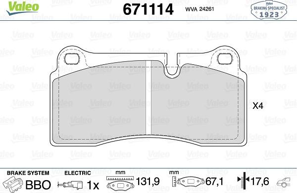 Valeo 671114 - Гальмівні колодки, дискові гальма autozip.com.ua