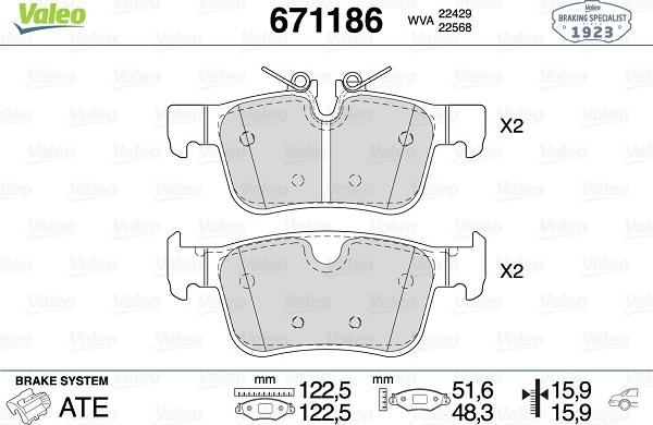 Valeo 671186 - Гальмівні колодки, дискові гальма autozip.com.ua