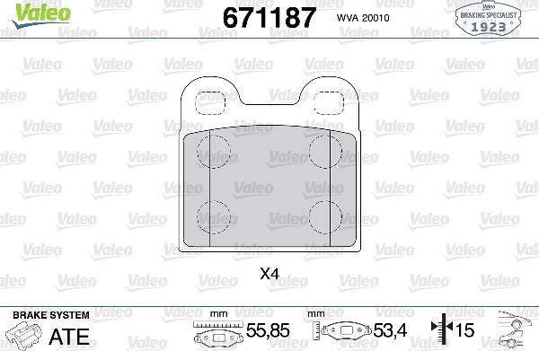 VALEO 671187 - Гальмівні колодки, дискові гальма autozip.com.ua