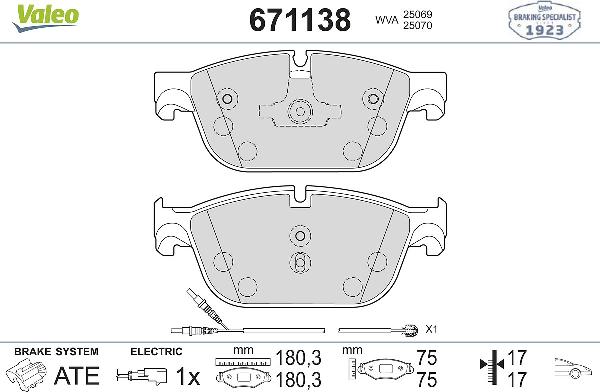VALEO 671138 - Гальмівні колодки, дискові гальма autozip.com.ua