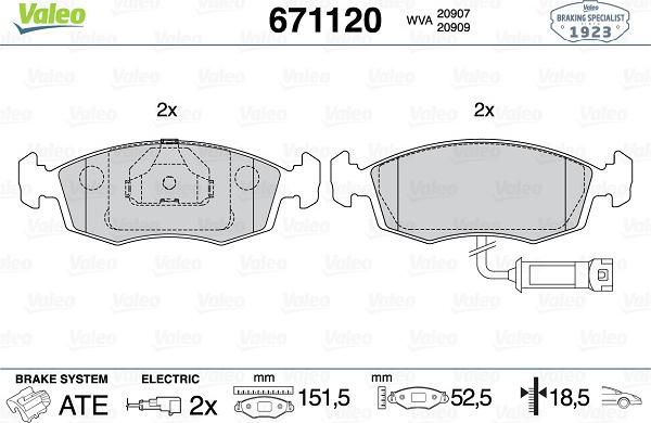 Valeo 671120 - Гальмівні колодки, дискові гальма autozip.com.ua