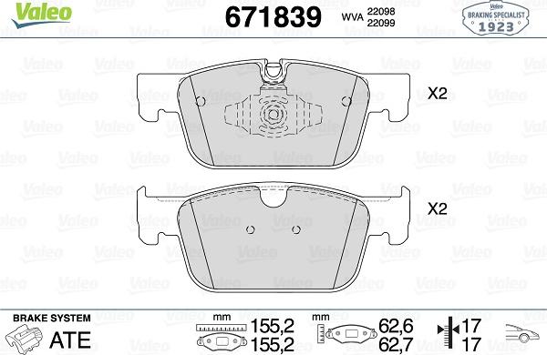 Valeo 671839 - Гальмівні колодки, дискові гальма autozip.com.ua