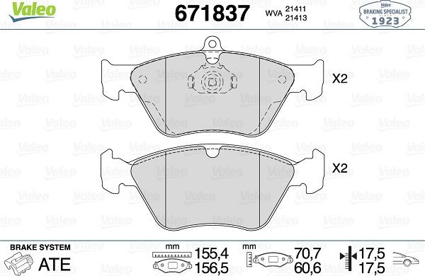 Valeo 671837 - Гальмівні колодки, дискові гальма autozip.com.ua