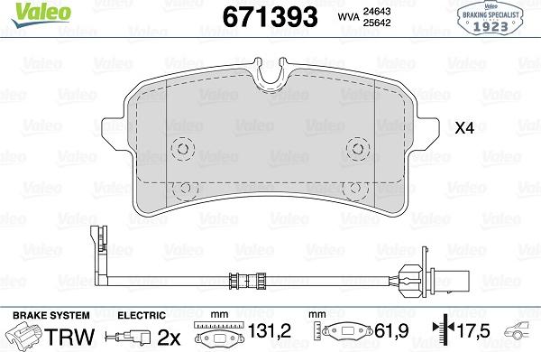 Valeo 671393 - Гальмівні колодки, дискові гальма autozip.com.ua