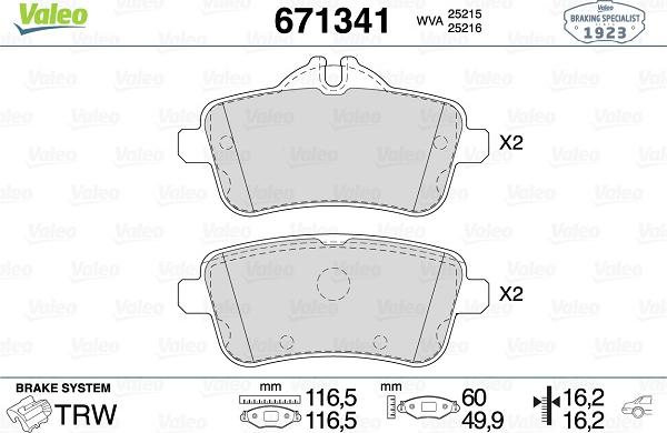 Valeo 671341 - Гальмівні колодки, дискові гальма autozip.com.ua