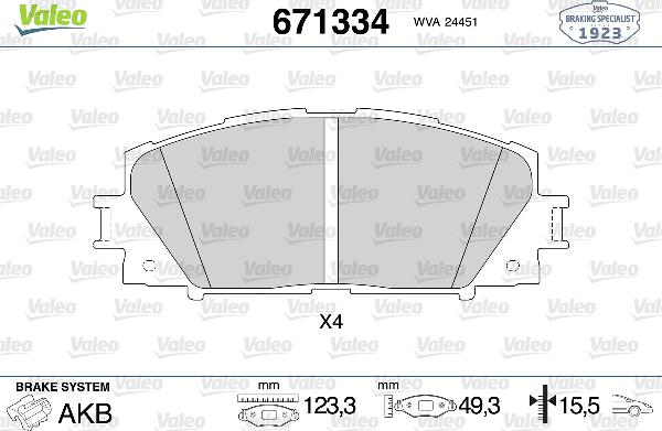 VALEO 671334 - Гальмівні колодки, дискові гальма autozip.com.ua