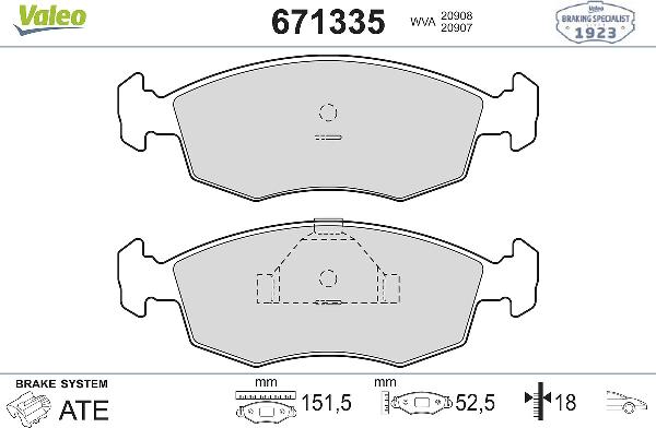 VALEO 671335 - Гальмівні колодки, дискові гальма autozip.com.ua