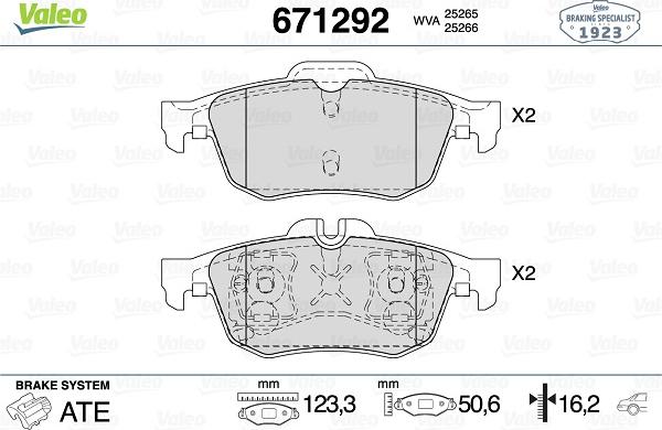 Valeo 671292 - Гальмівні колодки, дискові гальма autozip.com.ua