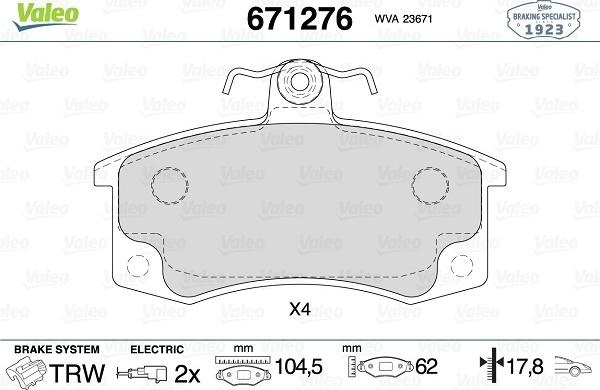 Valeo 671276 - Гальмівні колодки, дискові гальма autozip.com.ua