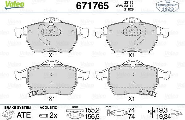 Valeo 671765 - Гальмівні колодки, дискові гальма autozip.com.ua