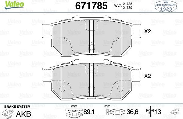 Valeo 671785 - Гальмівні колодки, дискові гальма autozip.com.ua