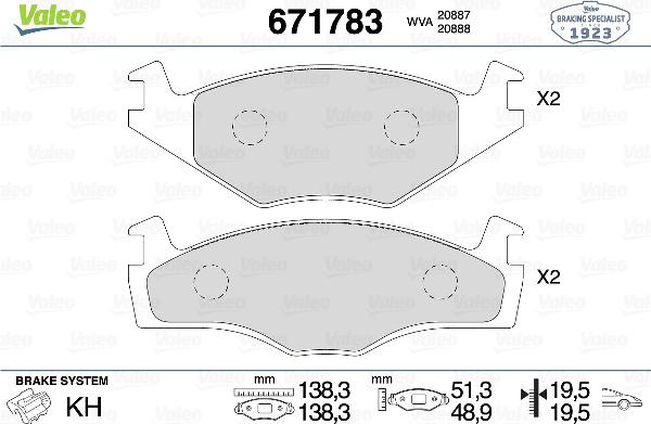VALEO 671783 - Гальмівні колодки, дискові гальма autozip.com.ua