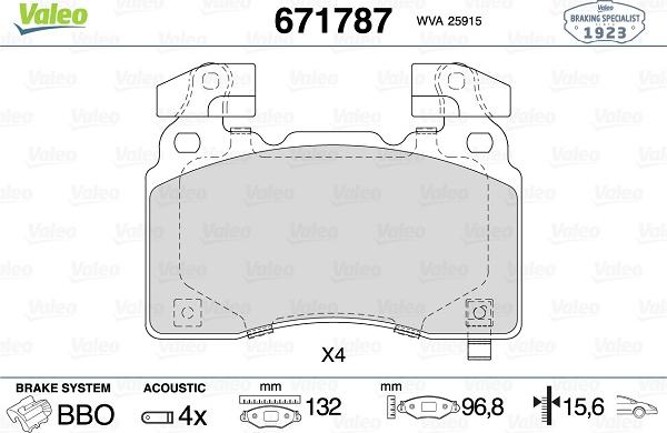 Valeo 671787 - Гальмівні колодки, дискові гальма autozip.com.ua